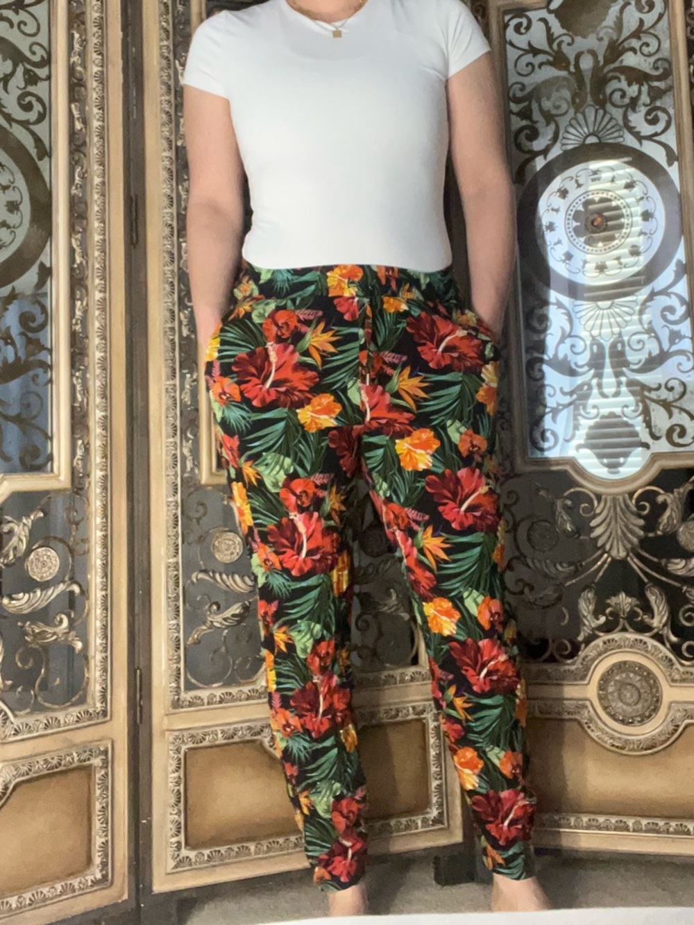 Tropical Floral High-Waist Women’s Pants - Vibrant Multicolor